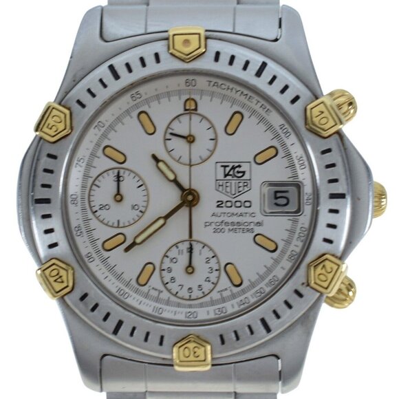 Rare Tag Heuer 2000 Series Men's 38mm Automatic White Two Tone Watch 165.806!